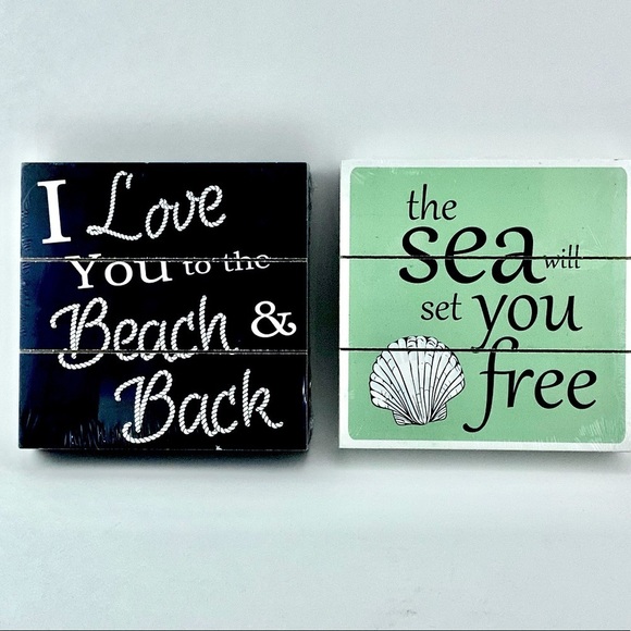 Nautical Coastal Beach Plaques Wall Decor Set of 2 Square 6” x 6”’ - Picture 9 of 12